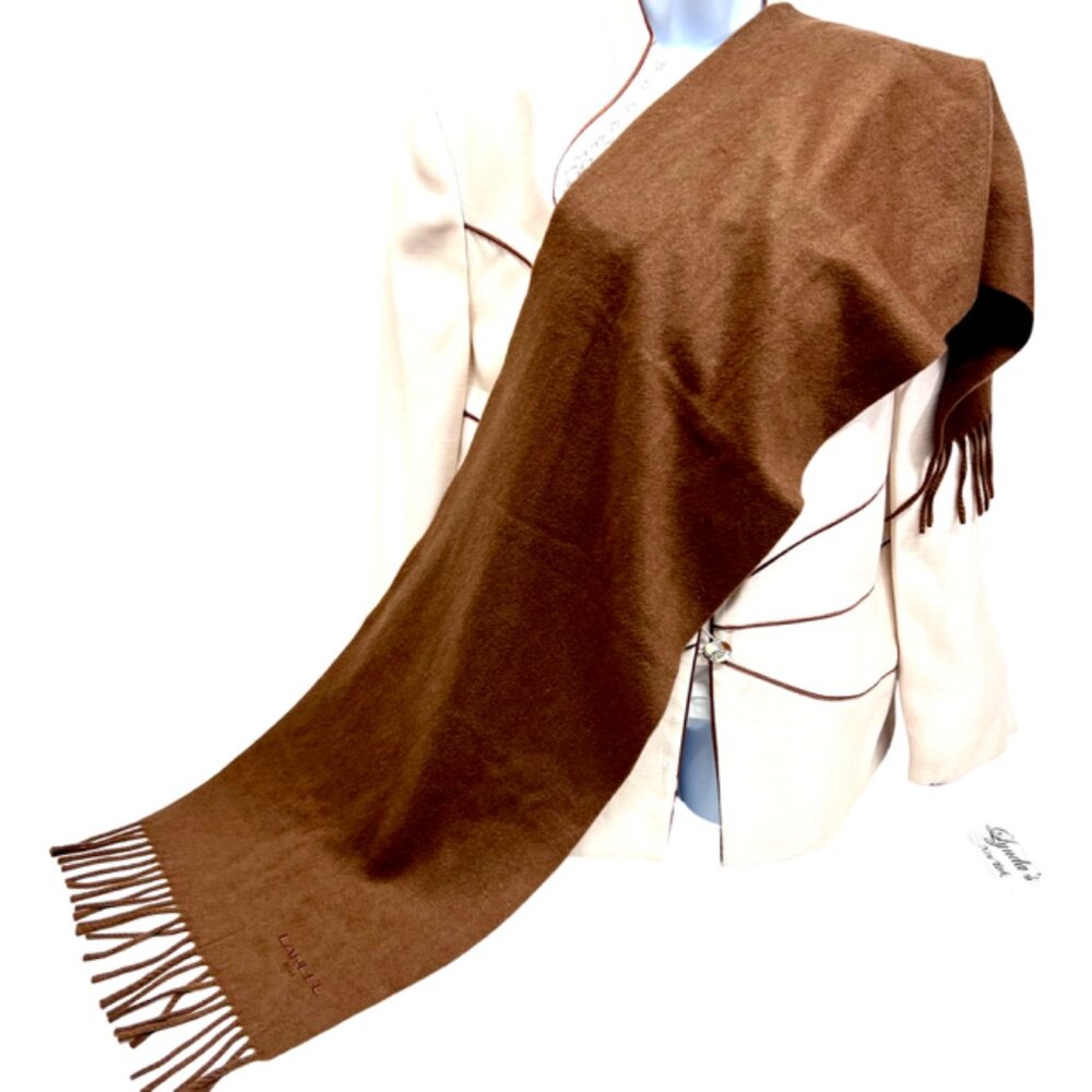 Men/Women Lancel Paris Cashmere Scarf   60 " x 12" Sof Brown  Fringe (71